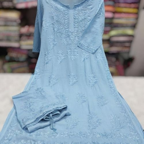Sky Blue Chikankari Modal Kurta Set with Dupatta