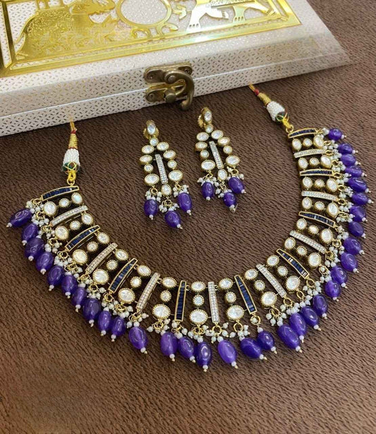 Royal Purple & Gold Kundan Necklace Set with Matching Earrings