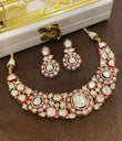 Royal Red & White Kundan Polki Necklace Set with Matching Earrings