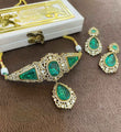 Gold-Plated Kundan Choker Set with Green Stones