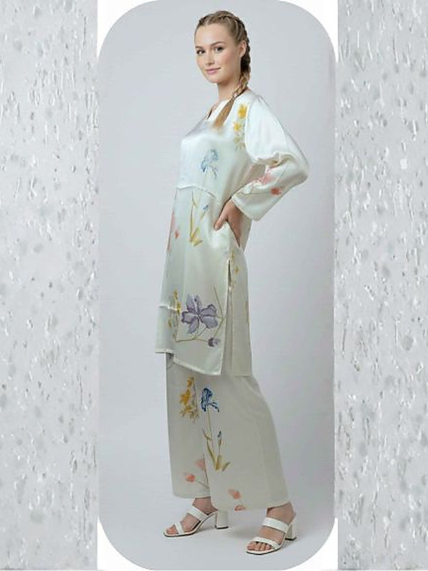 Elegant Ivory Floral Office Wear Coord Set