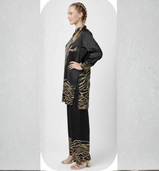 Black Formal Satin Silk Coord Set for Women