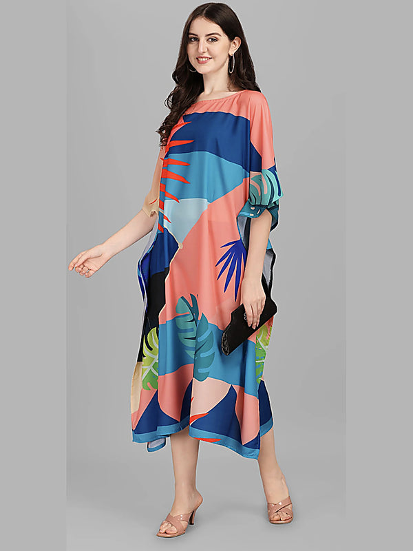 Coral Blue Printed Designer Kaftan Kurti for Women