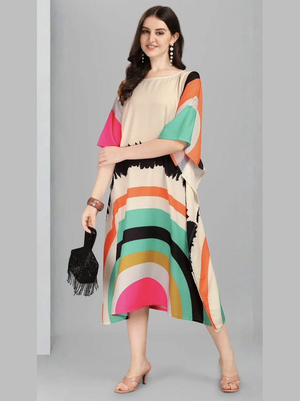 Beige Multicolor Designer Kaftan Kurti for Women