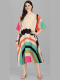 Beige Multicolor Designer Kaftan Kurti for Women
