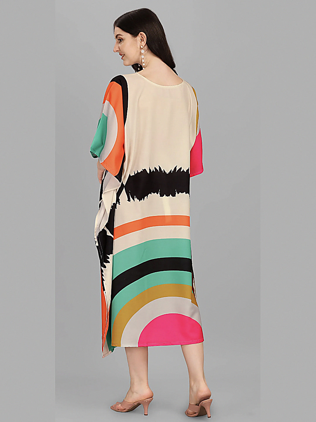 Beige Multicolor Designer Kaftan Kurti for Women