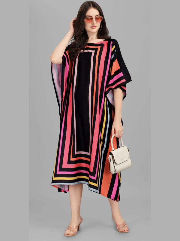 Black Pink Geometric Kaftan Kurti Dress for Women