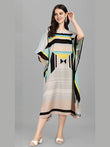 Beige Teal Geometric Kaftan Kurti Dress for Women