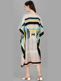 Beige Teal Geometric Kaftan Kurti Dress for Women