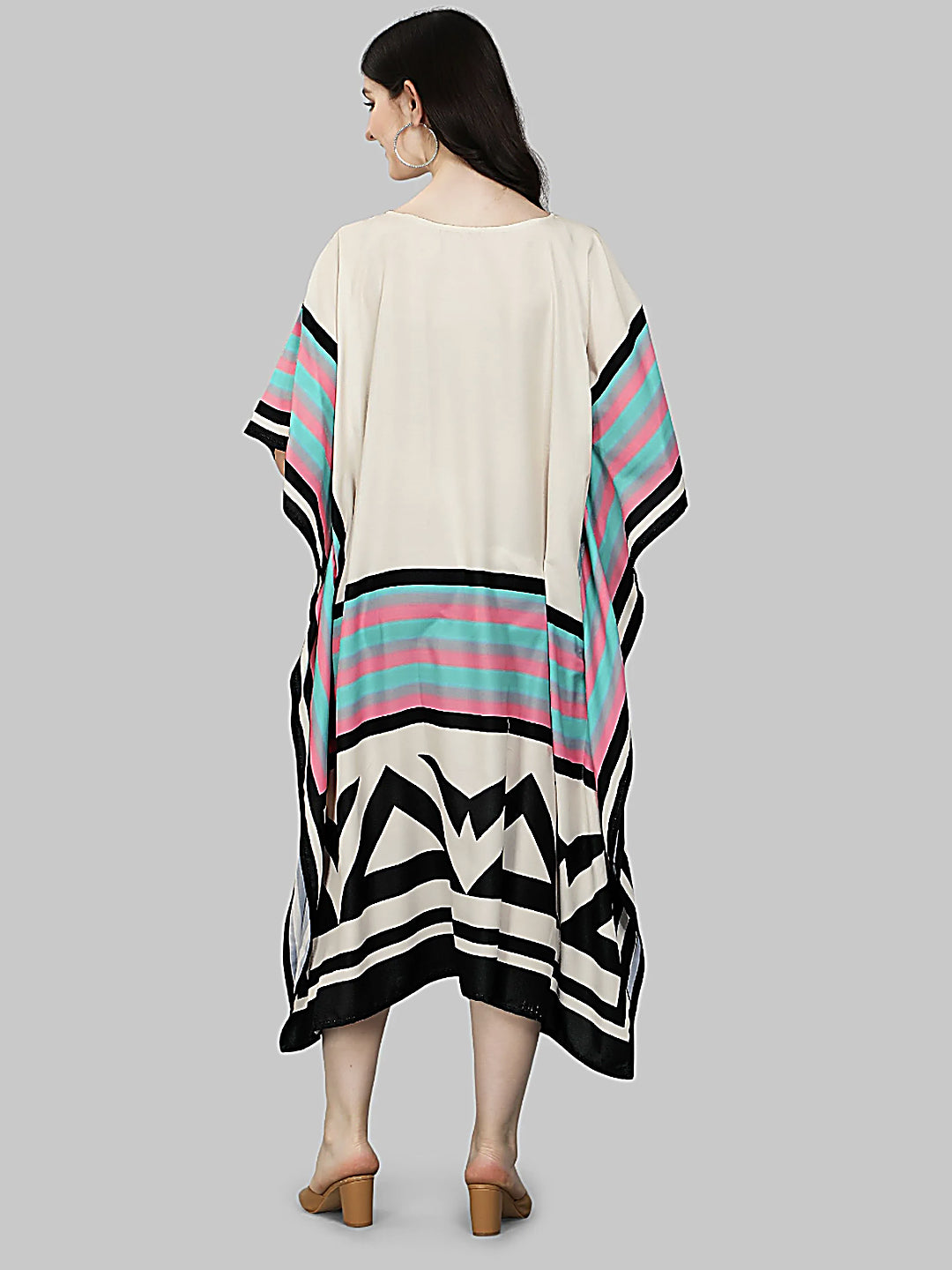 Beige Printed Designer Kaftan Kurti for Women