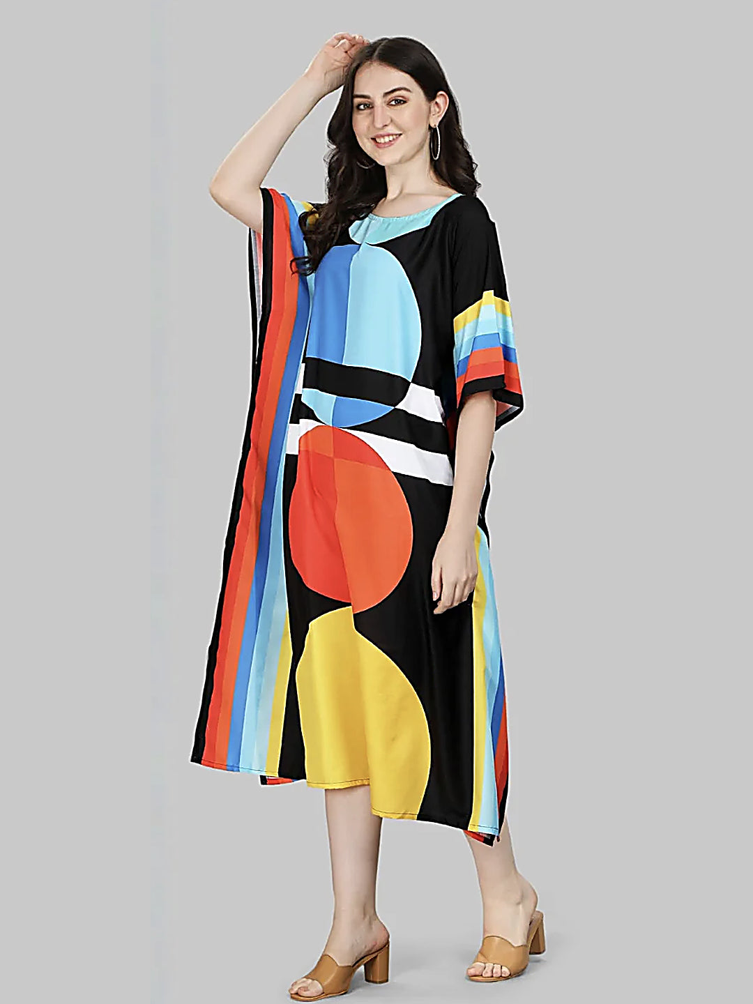 Black Multicolor Designer Kaftan Kurti for Women
