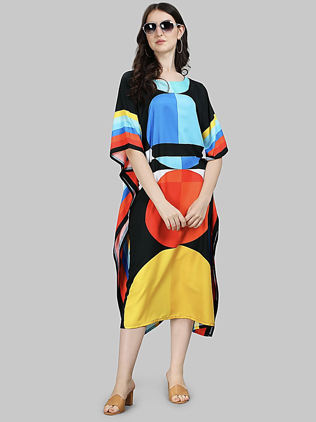 Black Multicolor Designer Kaftan Kurti for Women