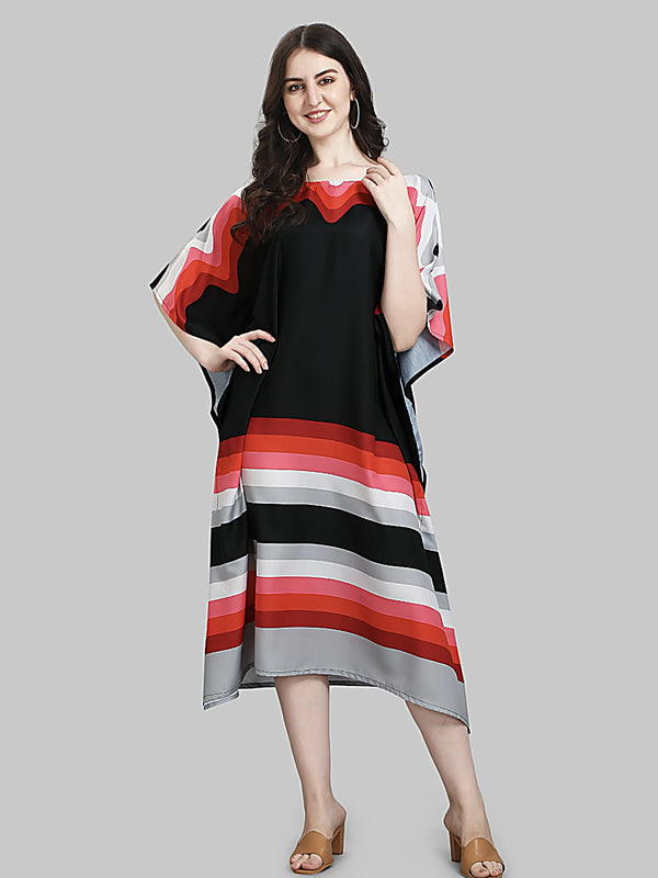 Black Red Striped Kaftan Kurti Dress for Women