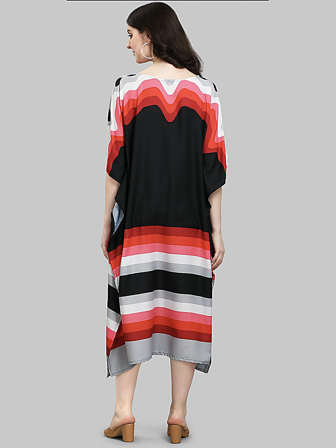 Black Red Striped Kaftan Kurti Dress for Women
