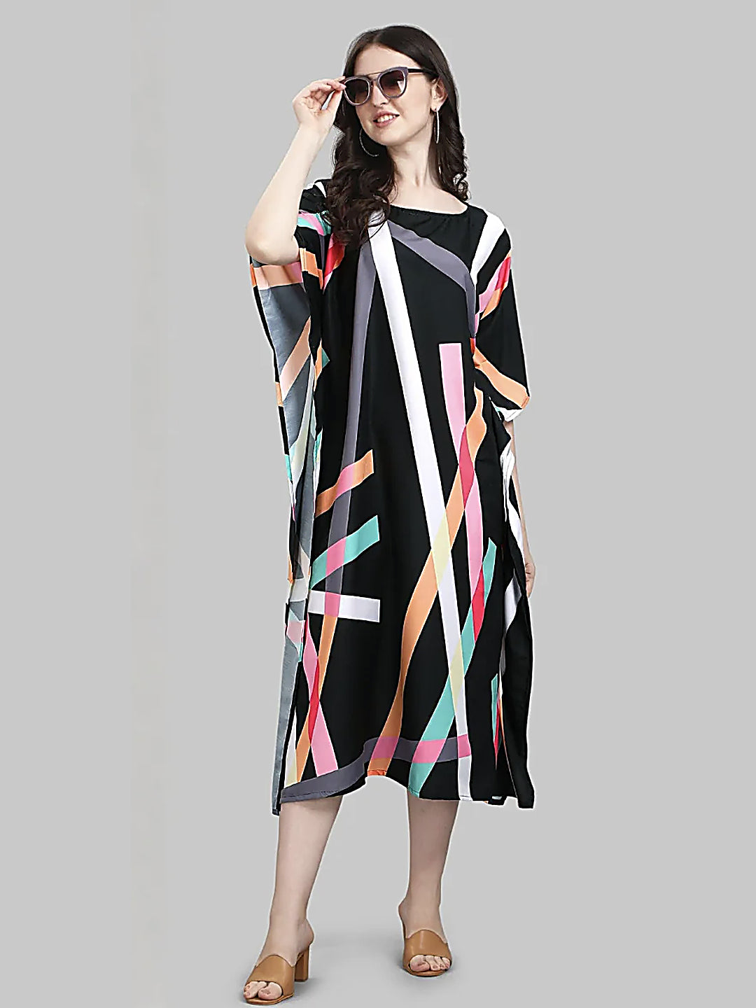Black Multicolor Designer Kaftan Kurti for Women