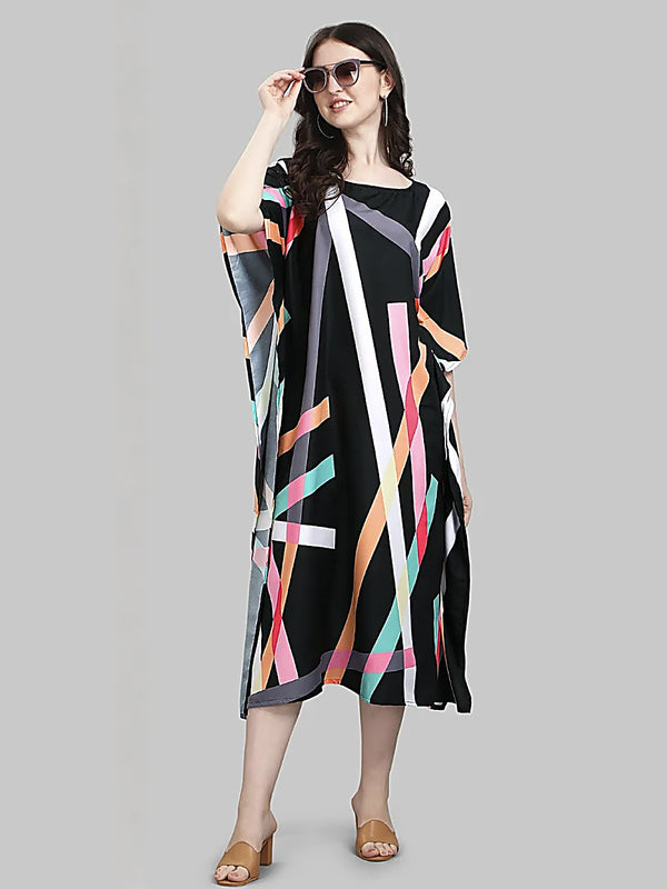 Black Multicolor Designer Kaftan Kurti for Women