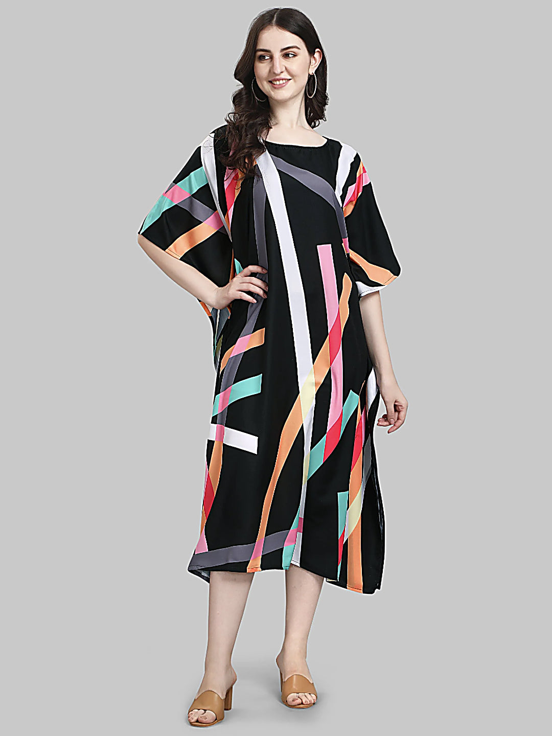 Black Multicolor Designer Kaftan Kurti for Women