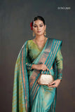 Sea Green & Teal Banarasi Soft Silk Saree with Chit Pallu