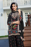 Elegant Black Crepe Kurti Set with Handwork & Chiffon Dupatta