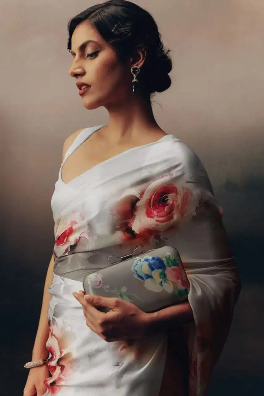 Silver Grey Double Shaded Satin Saree