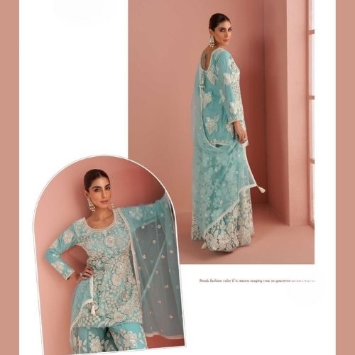 Elegant Sky Blue Designer Sharara Suit with Dupatta