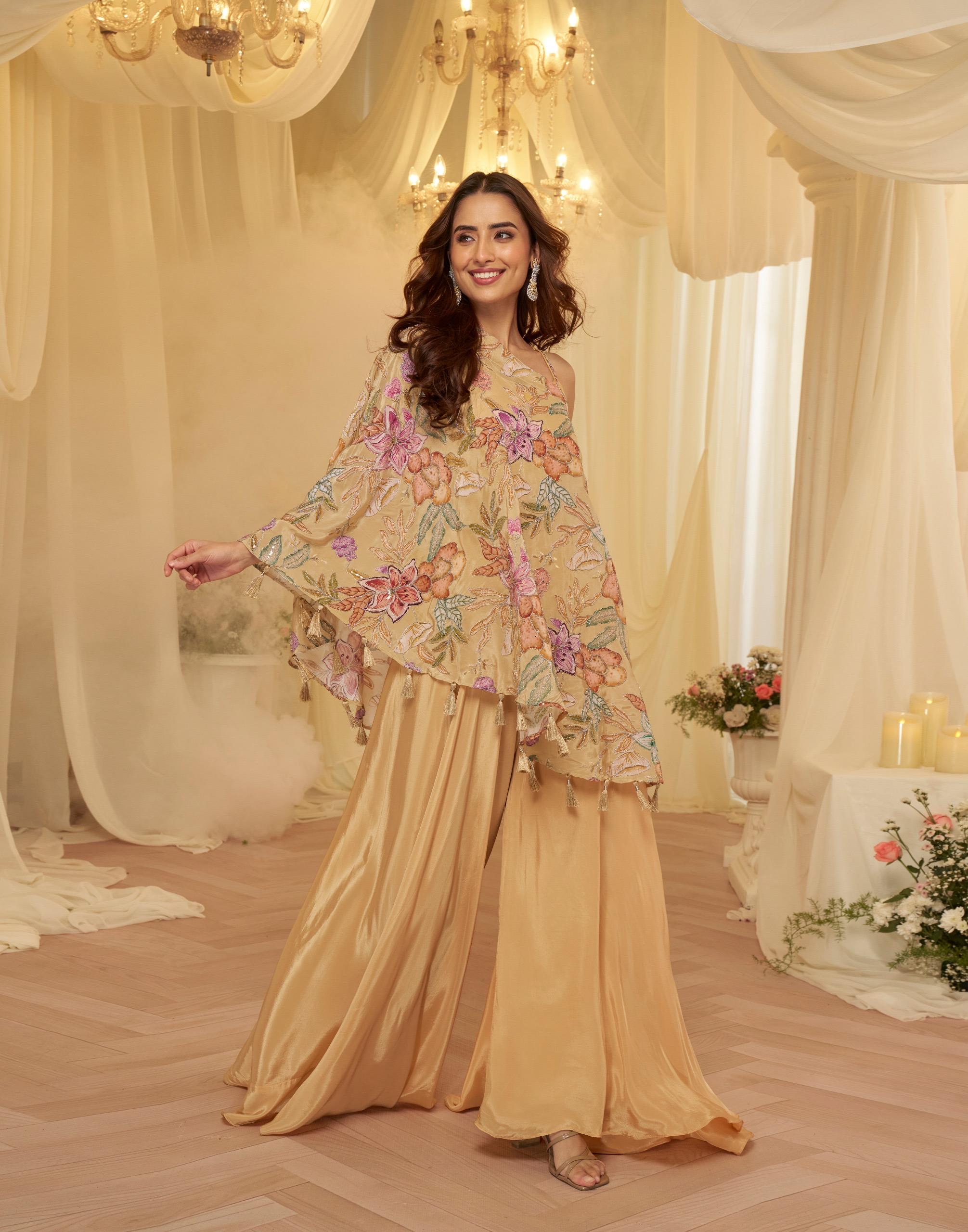 Printed Indo Western Top with Palazzo Set for Women – Festive & Party Wear