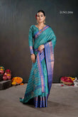 Teal Blue Soft Banarasi Silk Saree with Rich Purple Chit Pallu