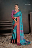 Teal & Magenta Soft Banarasi Silk Saree with Chit Pallu