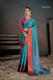 Teal & Magenta Soft Banarasi Silk Saree with Chit Pallu