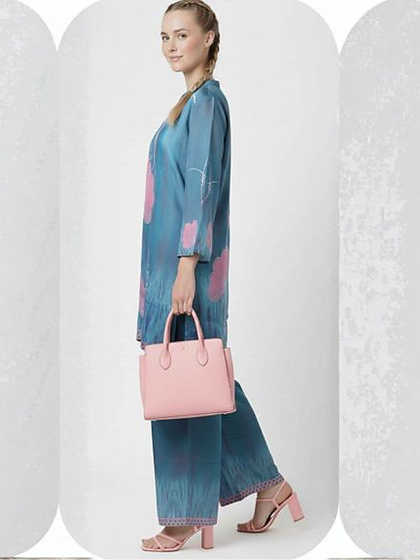 Teal Floral Satin Silk Formal Coord Set for Women