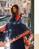 Navy Blue Indo Western French Crepe Silk Jacket & Dhoti Set
