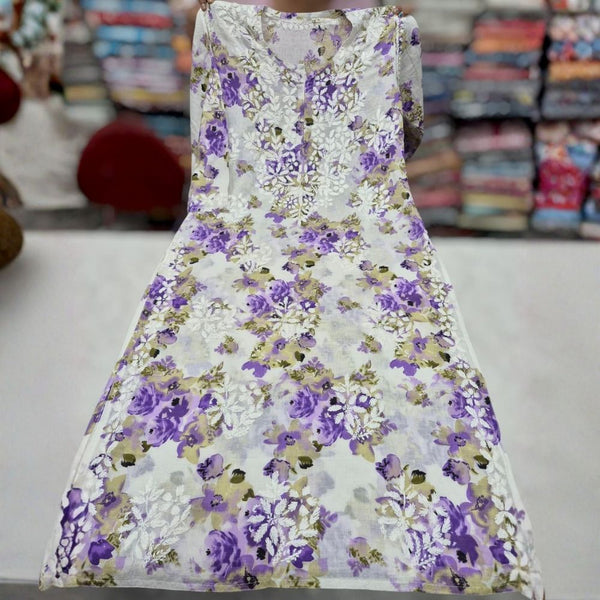 Lavender Floral Chikankari Kurti