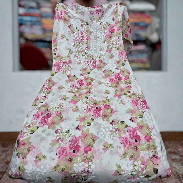 Blush Pink Floral Chikankari Kurti