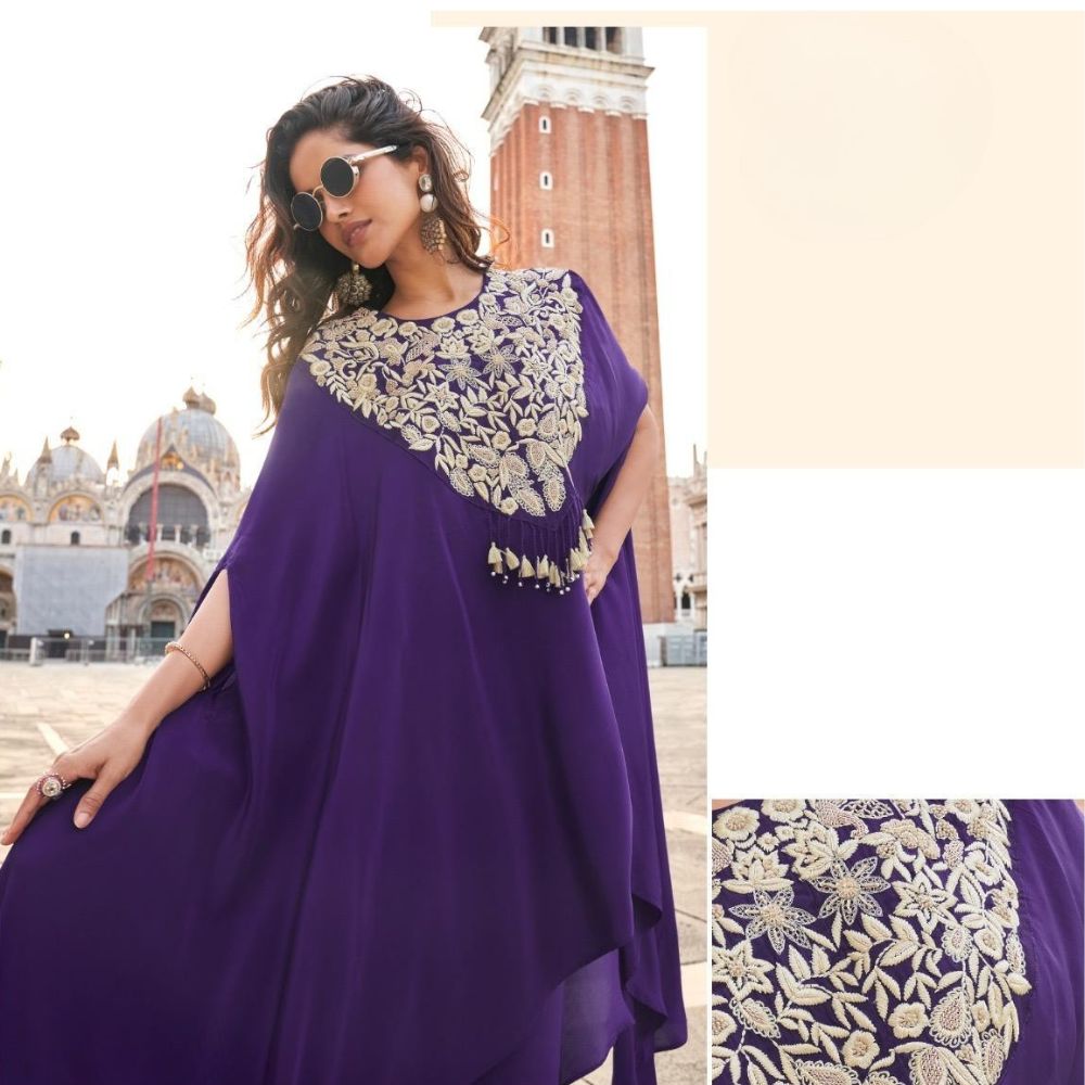 Luxury Royal Purple Kaftan Coord Set for Women