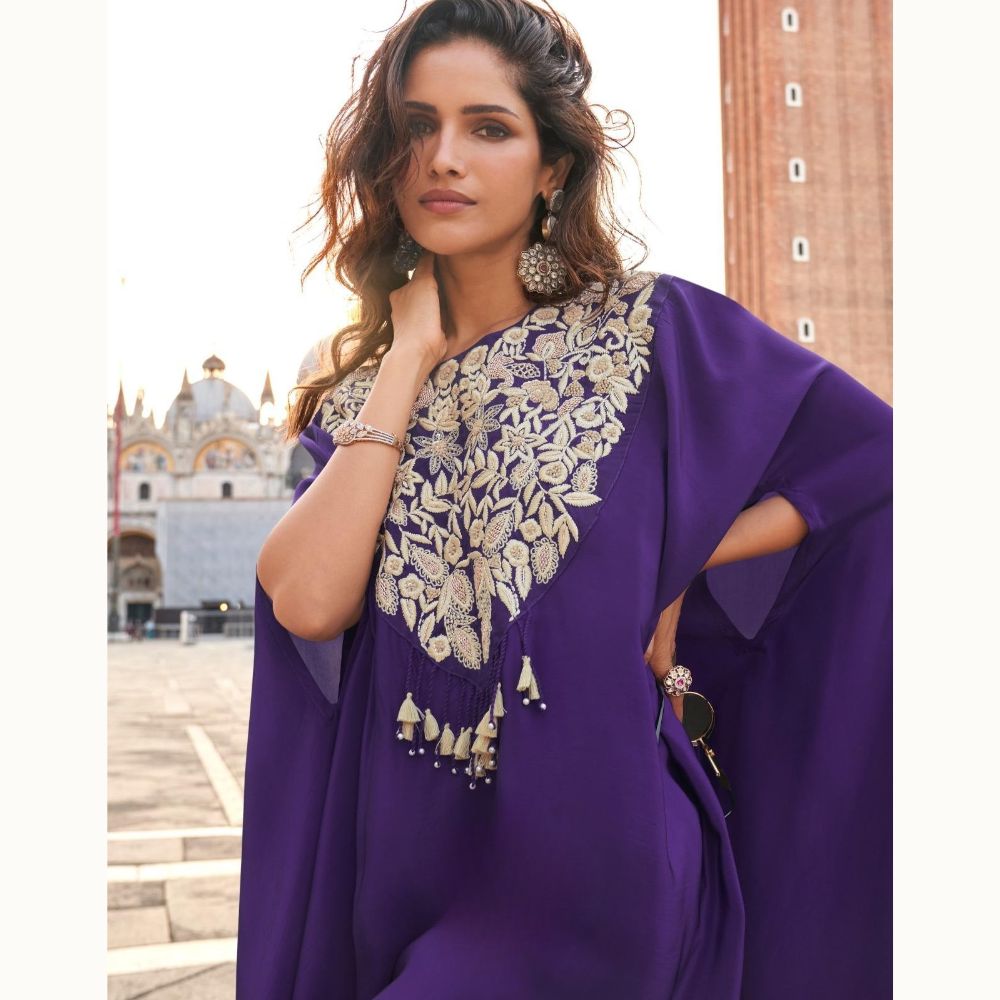Luxury Royal Purple Kaftan Coord Set for Women