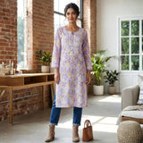 Lavender Buttery Soft Mulmul Printed Chikankari Kurti