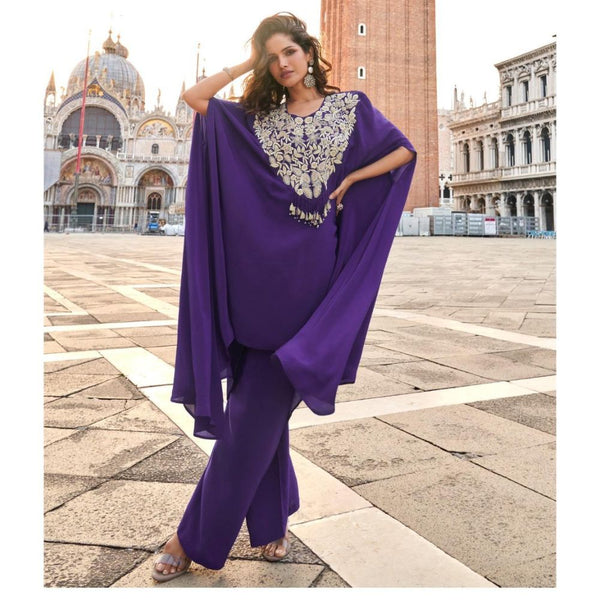 Luxury Royal Purple Kaftan Coord Set for Women