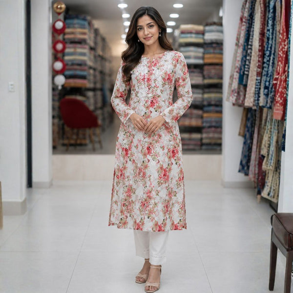 Elegant White Floral Chikankari Kurti for Women