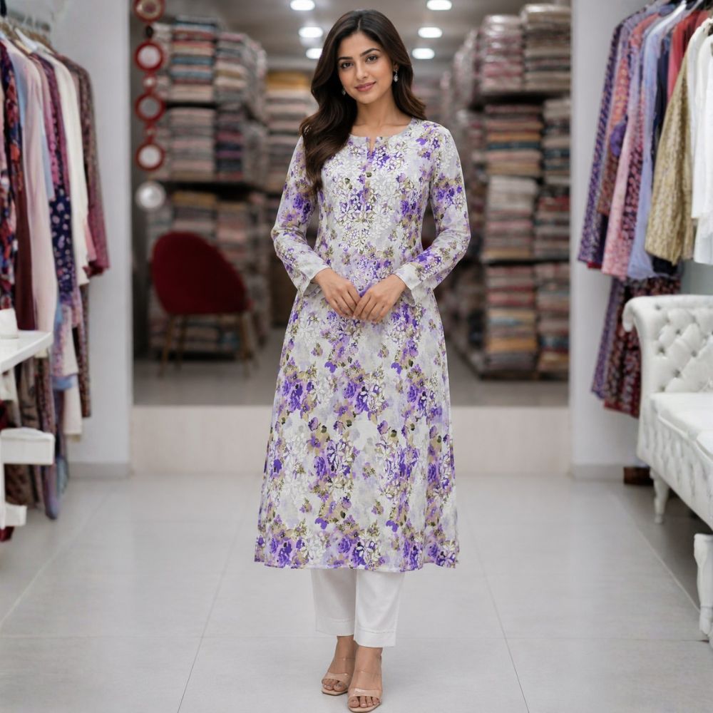 Lavender Floral Chikankari Kurti