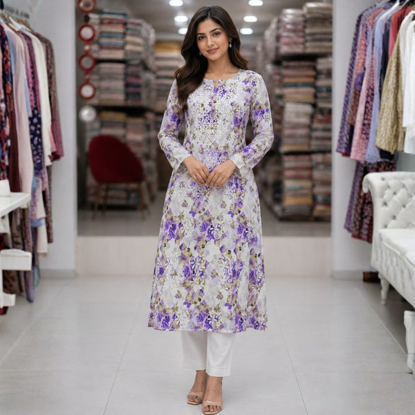 Lavender Floral Chikankari Kurti