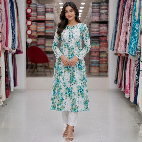 Sky Blue Floral Chikankari Kurti