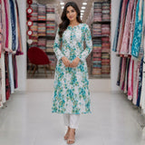 Sky Blue Floral Chikankari Kurti