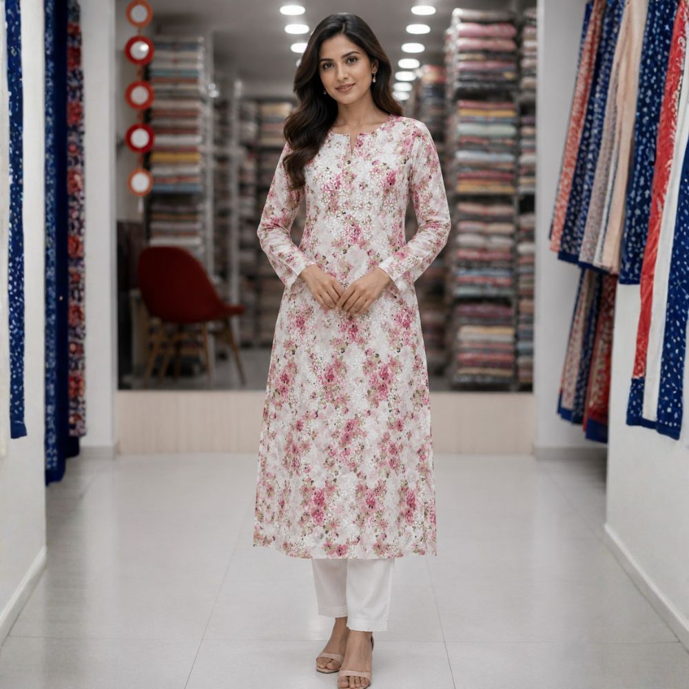 Blush Pink Floral Chikankari Kurti