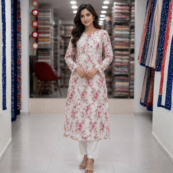 Blush Pink Floral Chikankari Kurti