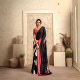 Black & Pink Designer Crepe Silk Saree