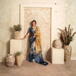 Blue & Beige Designer Crepe Silk Saree