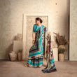 Turquoise Blue Designer Crepe Silk Saree