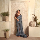 Steel Grey Designer Crepe Silk Saree