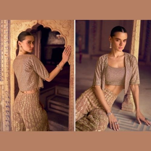 Champagne Gold Indo Western Cocktail Dress for Women