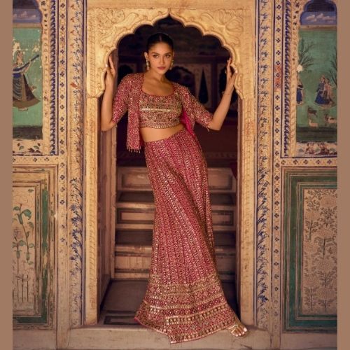 Elegant Maroon Indo Western Cocktail Party Dress for Women